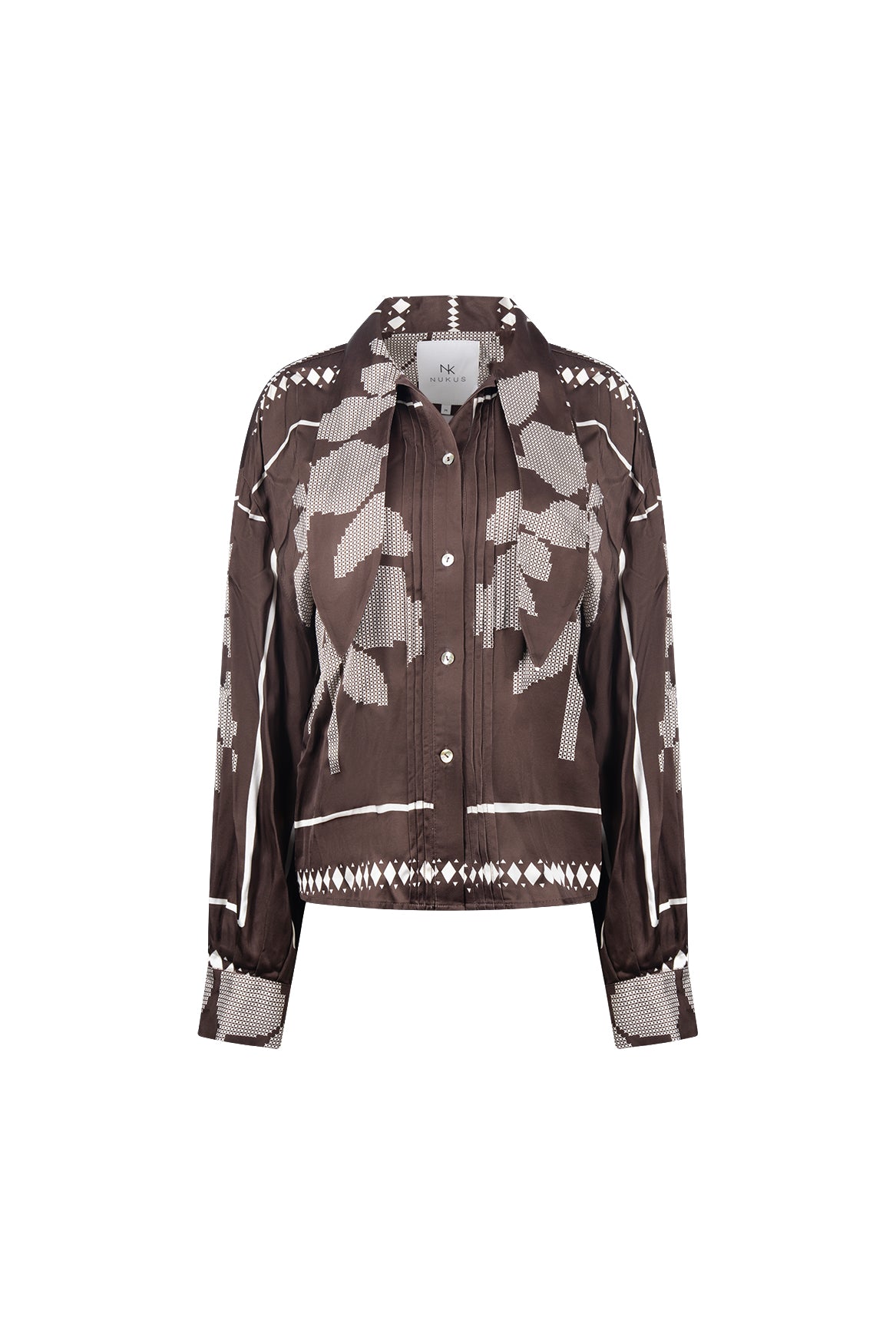 Alexandra Blouse Tie  Cross | Chocolate/Offwhite
