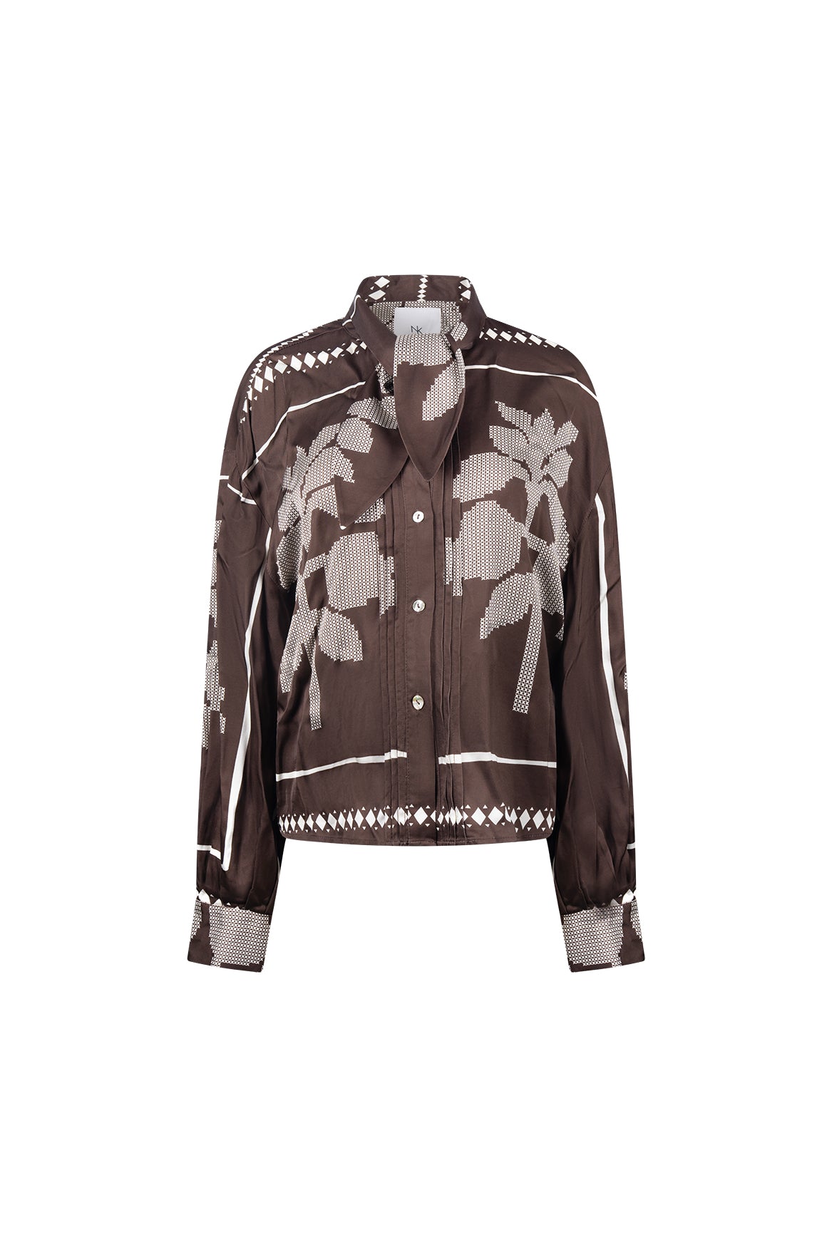 Alexandra Blouse Tie  Cross | Chocolate/Offwhite
