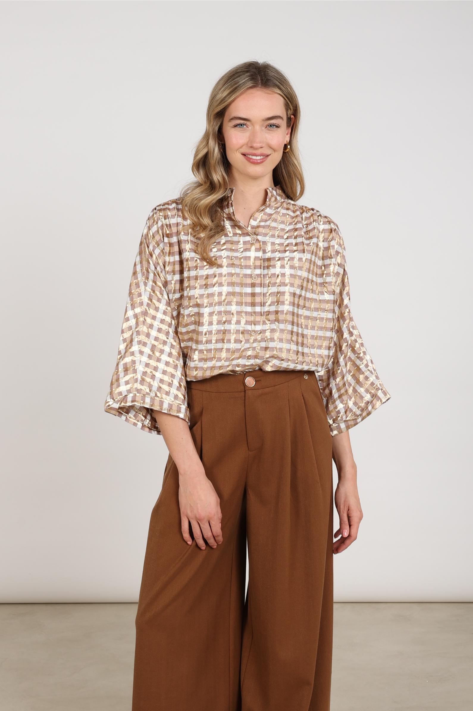 Maya Blouse Check | Offwhite/Toffee
