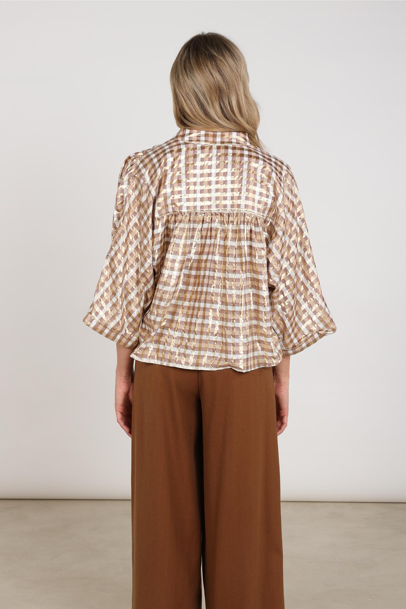 Maya Blouse Check | Offwhite/Toffee
