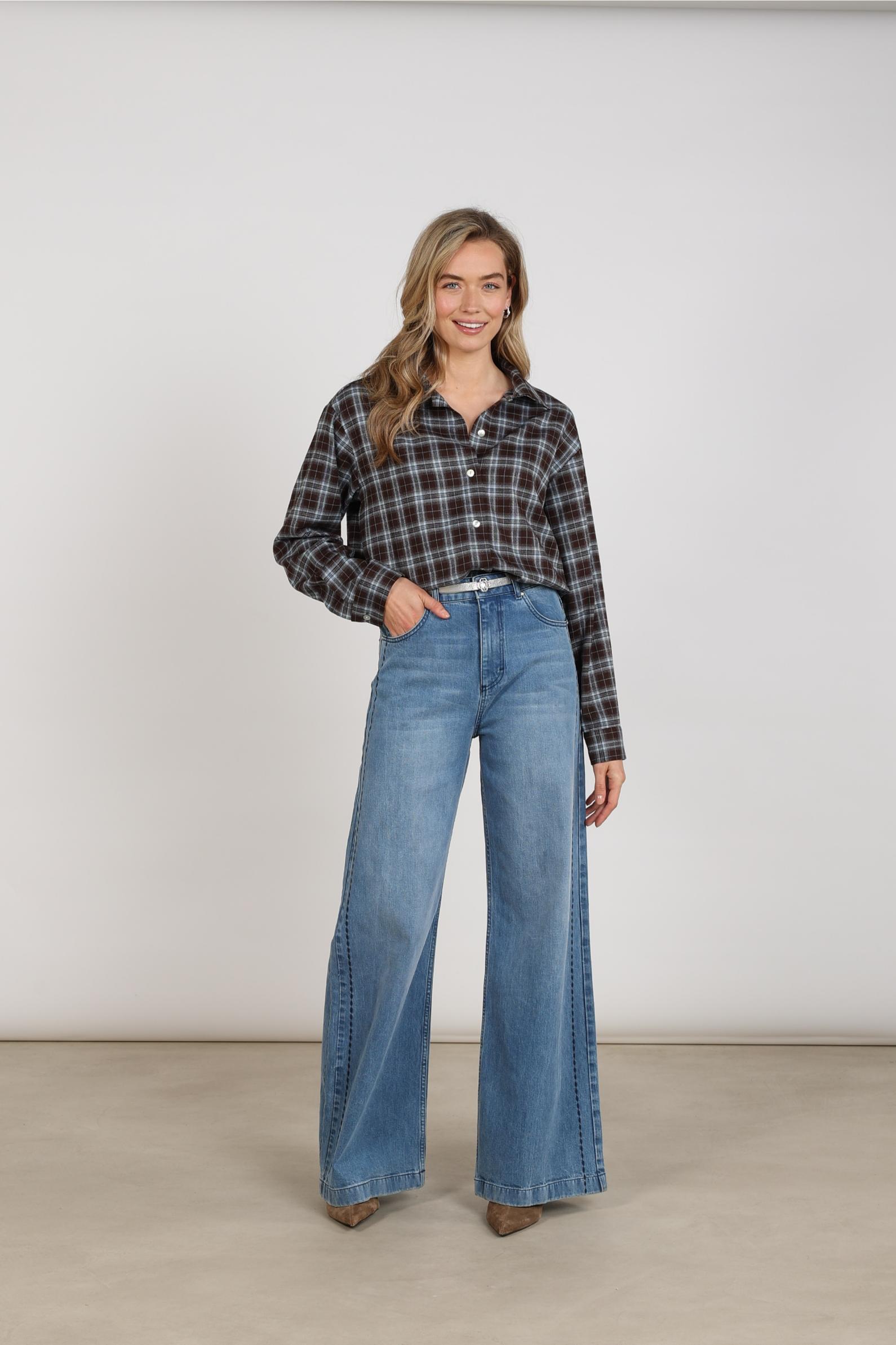 Newport Blouse Check | Chocolate/Sky