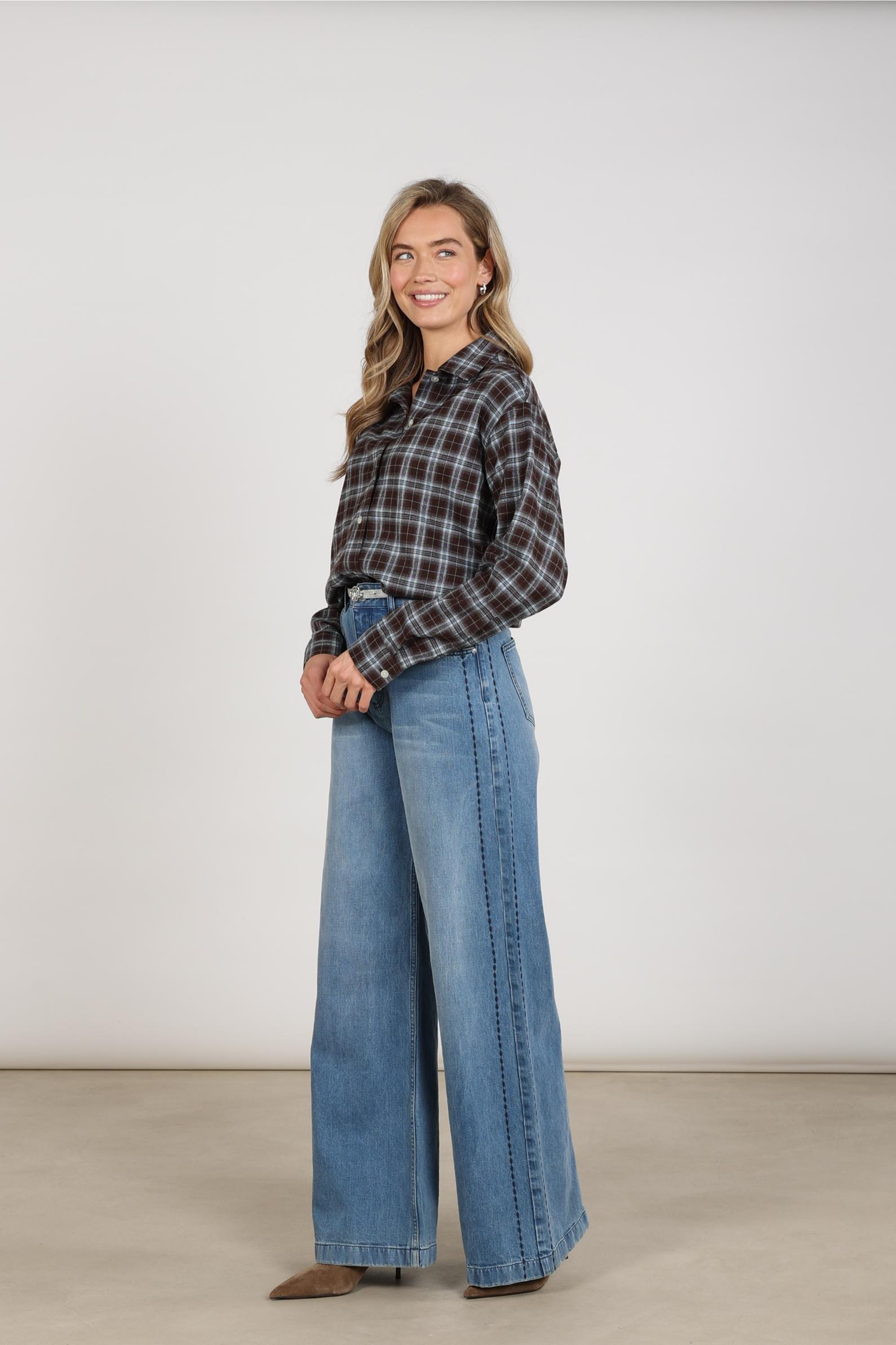 Newport Blouse Check | Chocolate/Sky