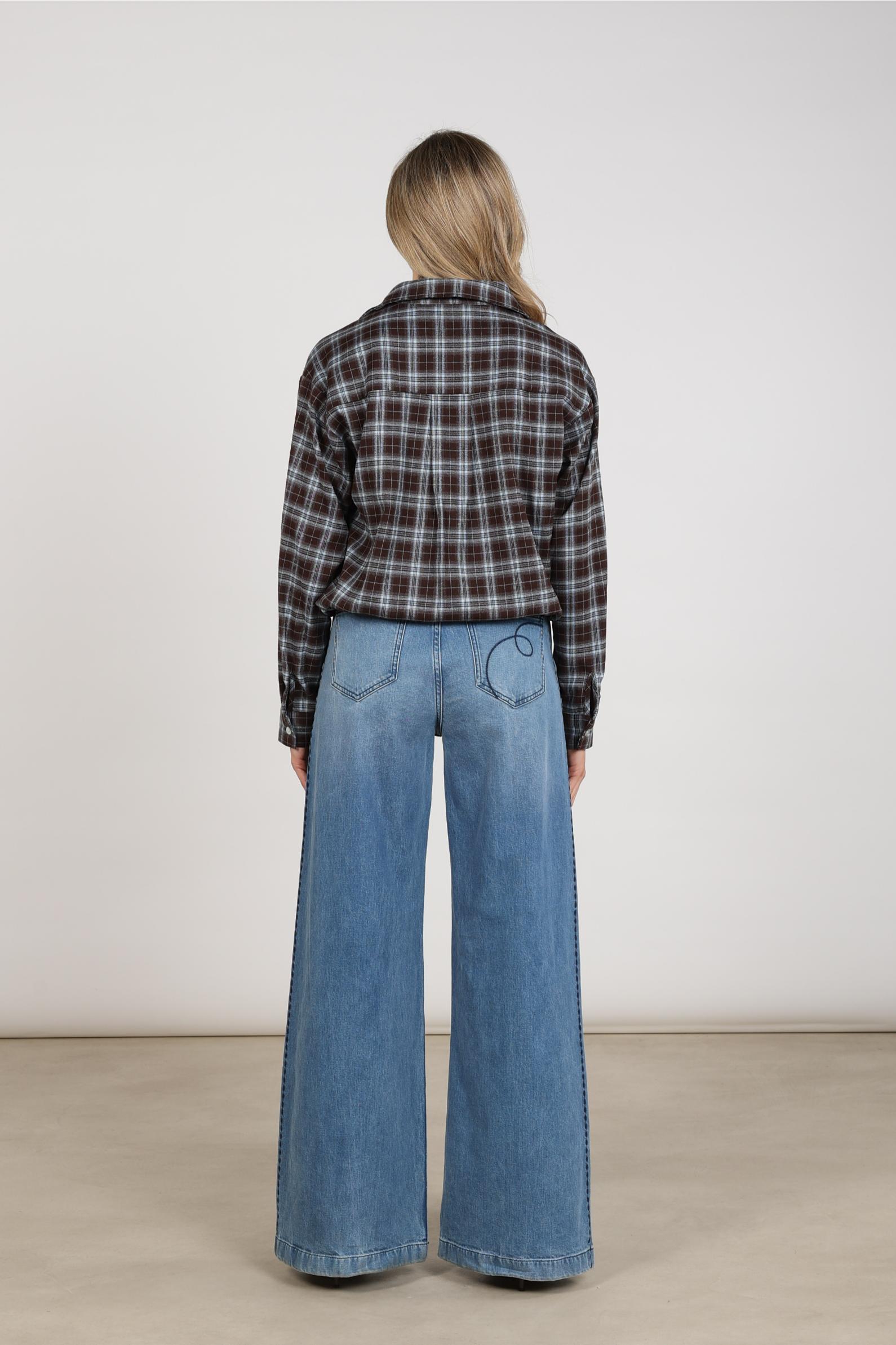 Newport Blouse Check | Chocolate/Sky