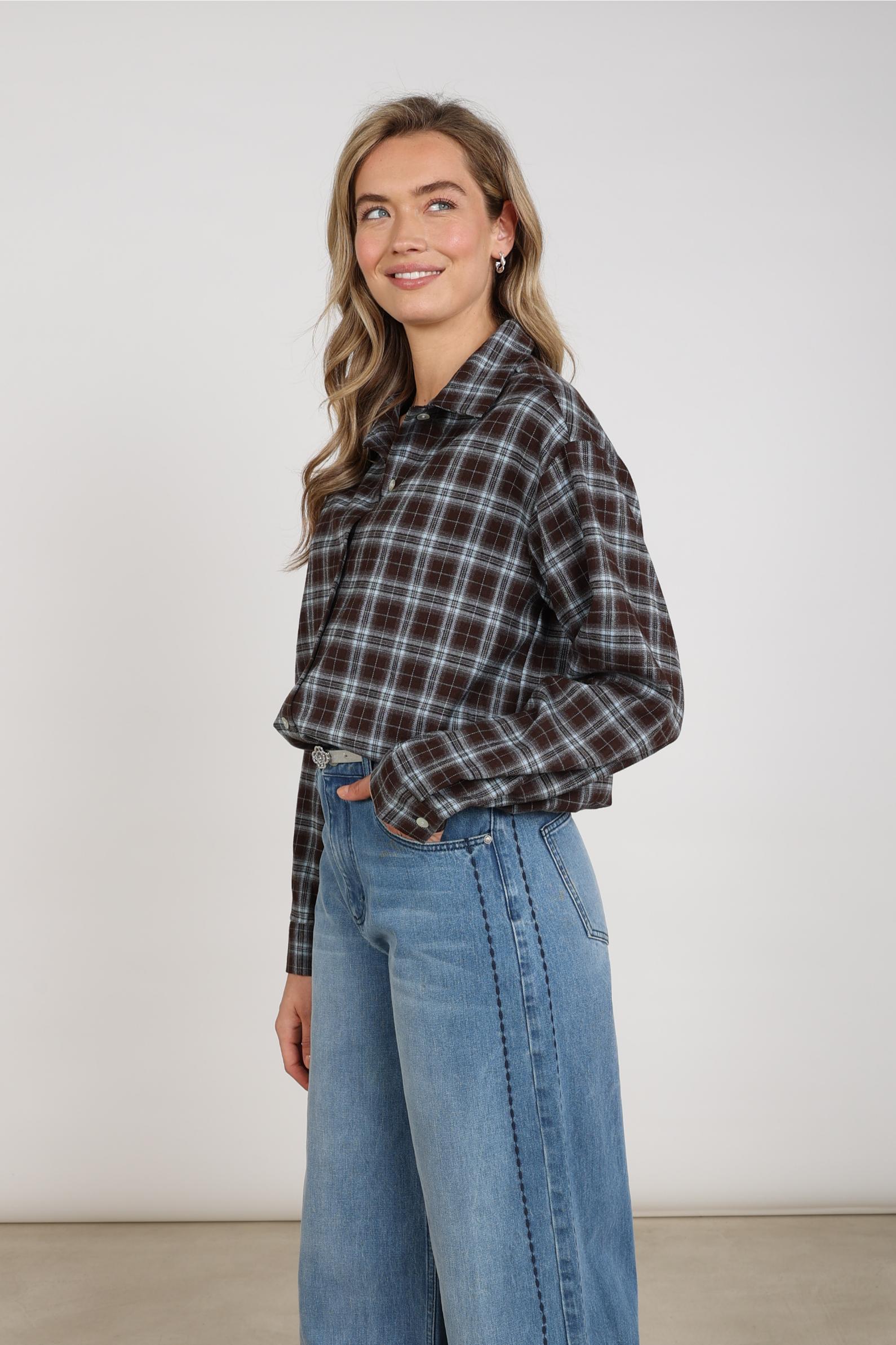 Newport Blouse Check | Chocolate/Sky