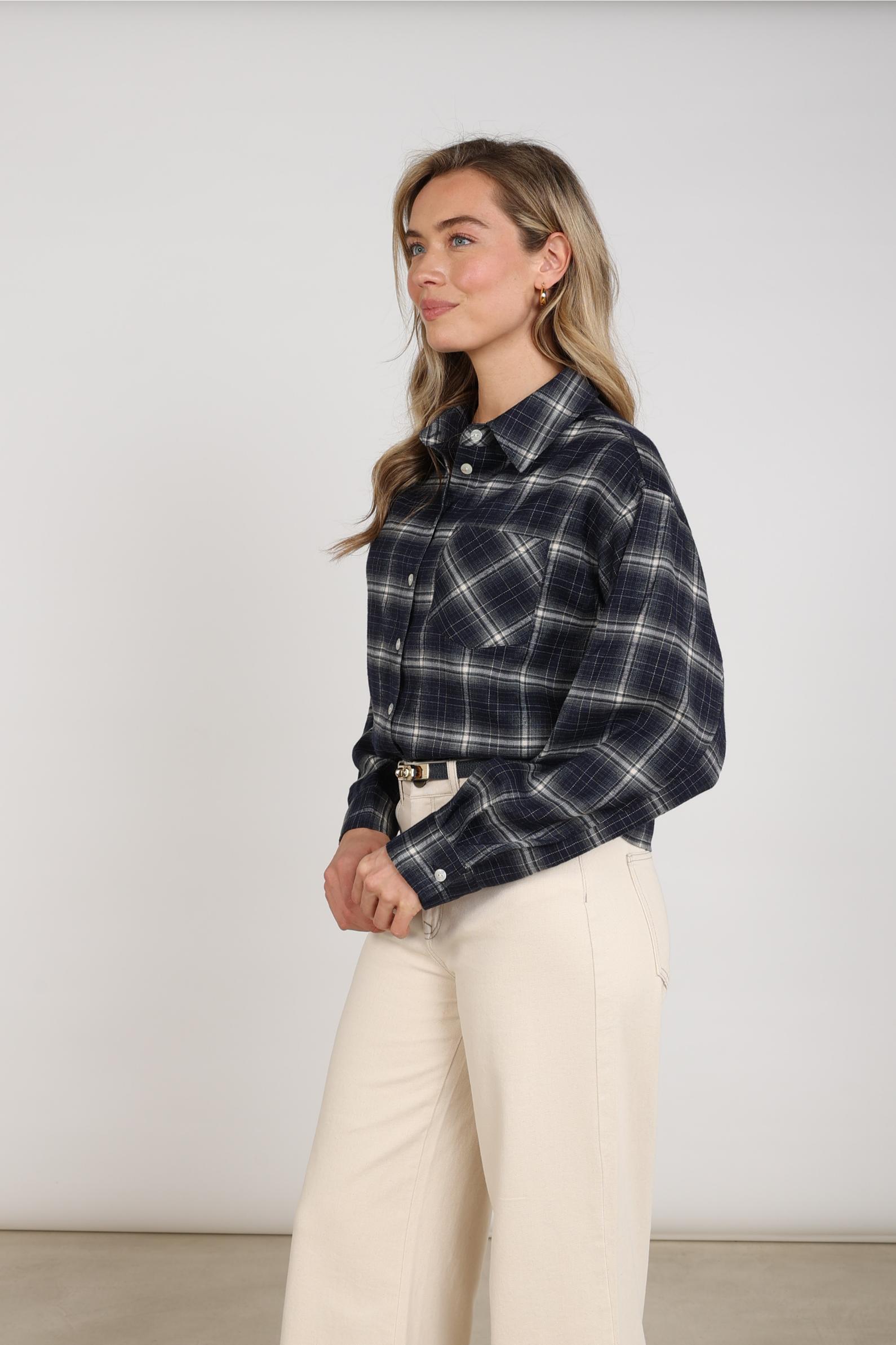 Macy Blouse Check | Navy/Offwhite