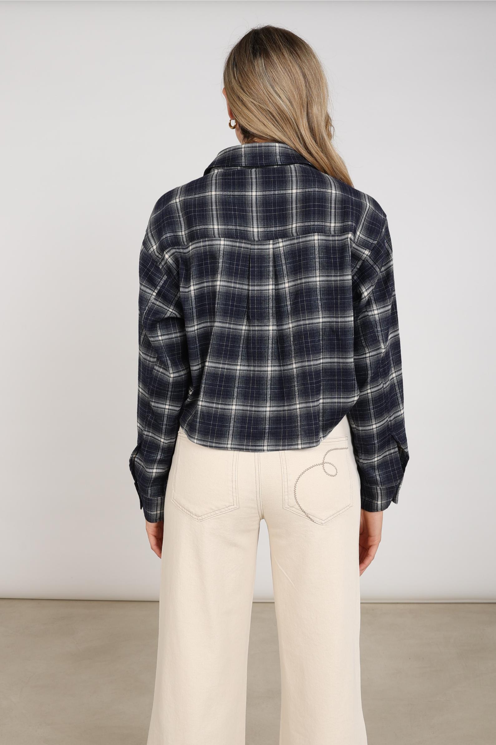 Macy Blouse Check | Navy/Offwhite