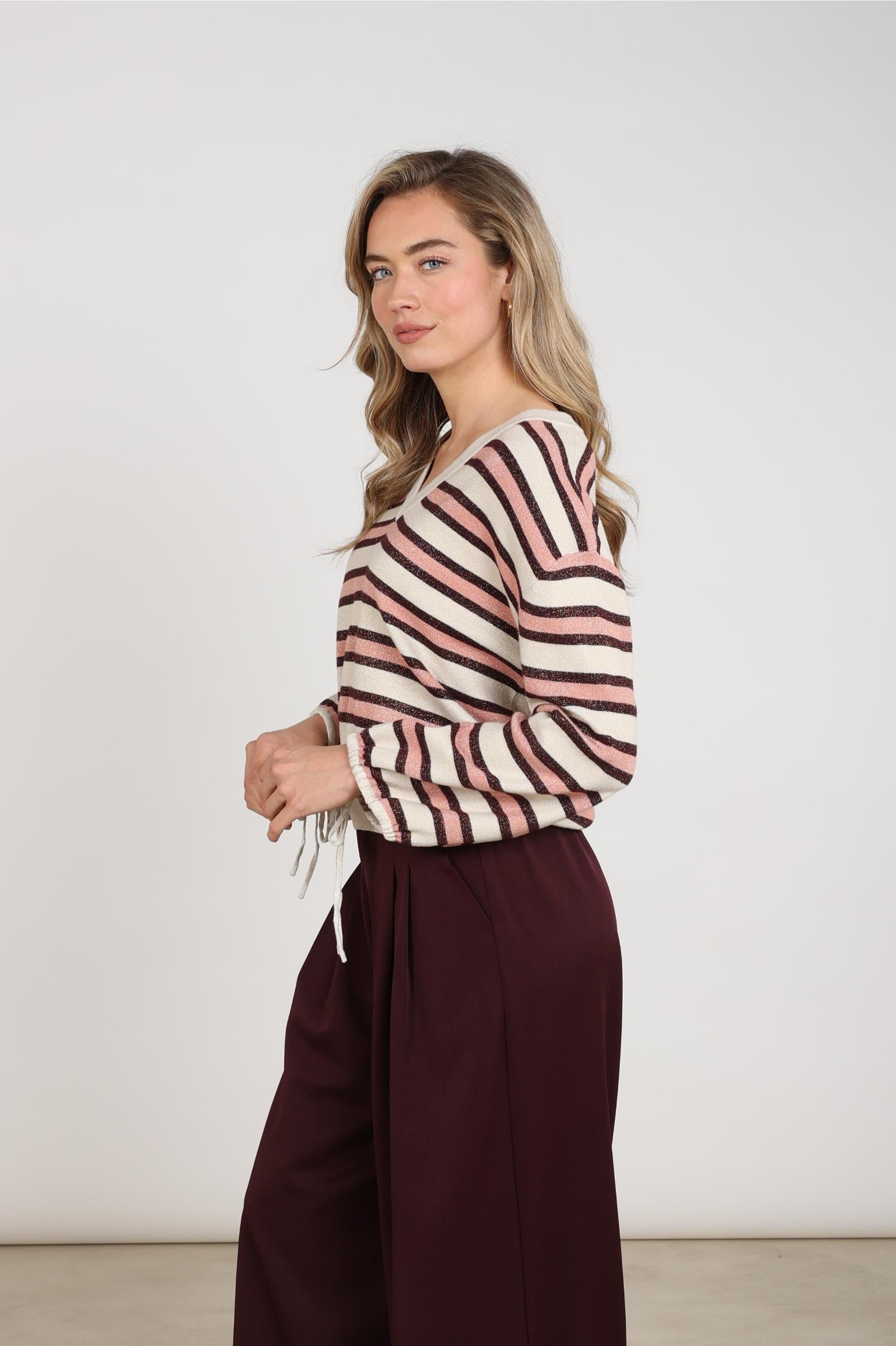 Kim Pullover Stripe | Sand/Rose