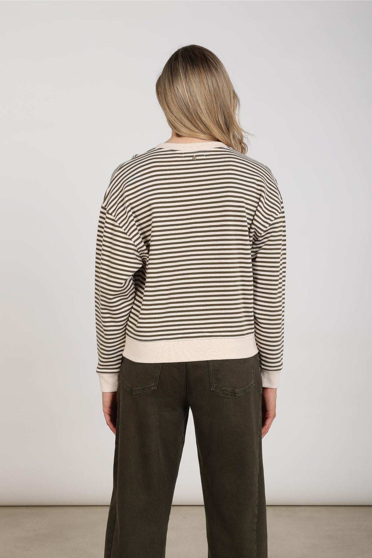 Nelly Pullover Gestreift | Sand Melange/Moos