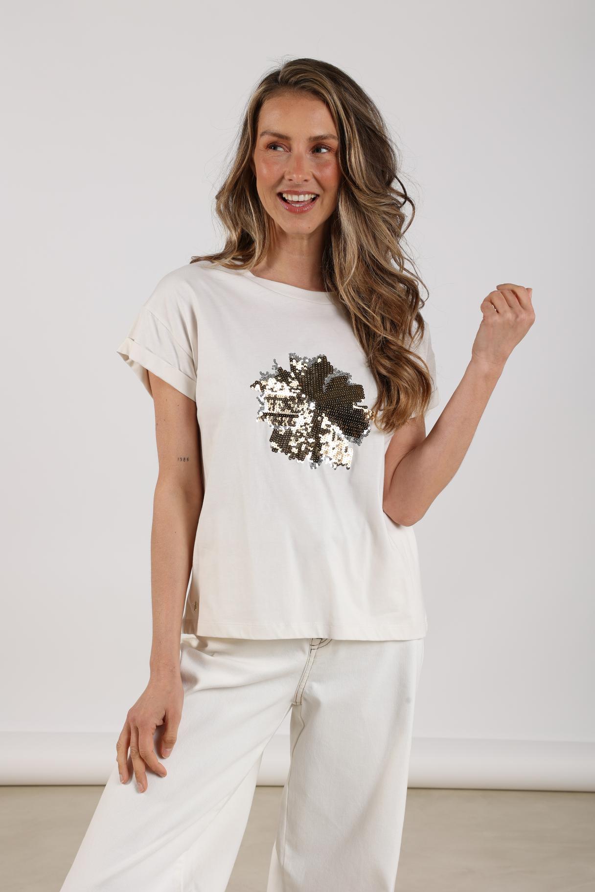Rimona Shirt Paillet Flower | Offwhite/Gold