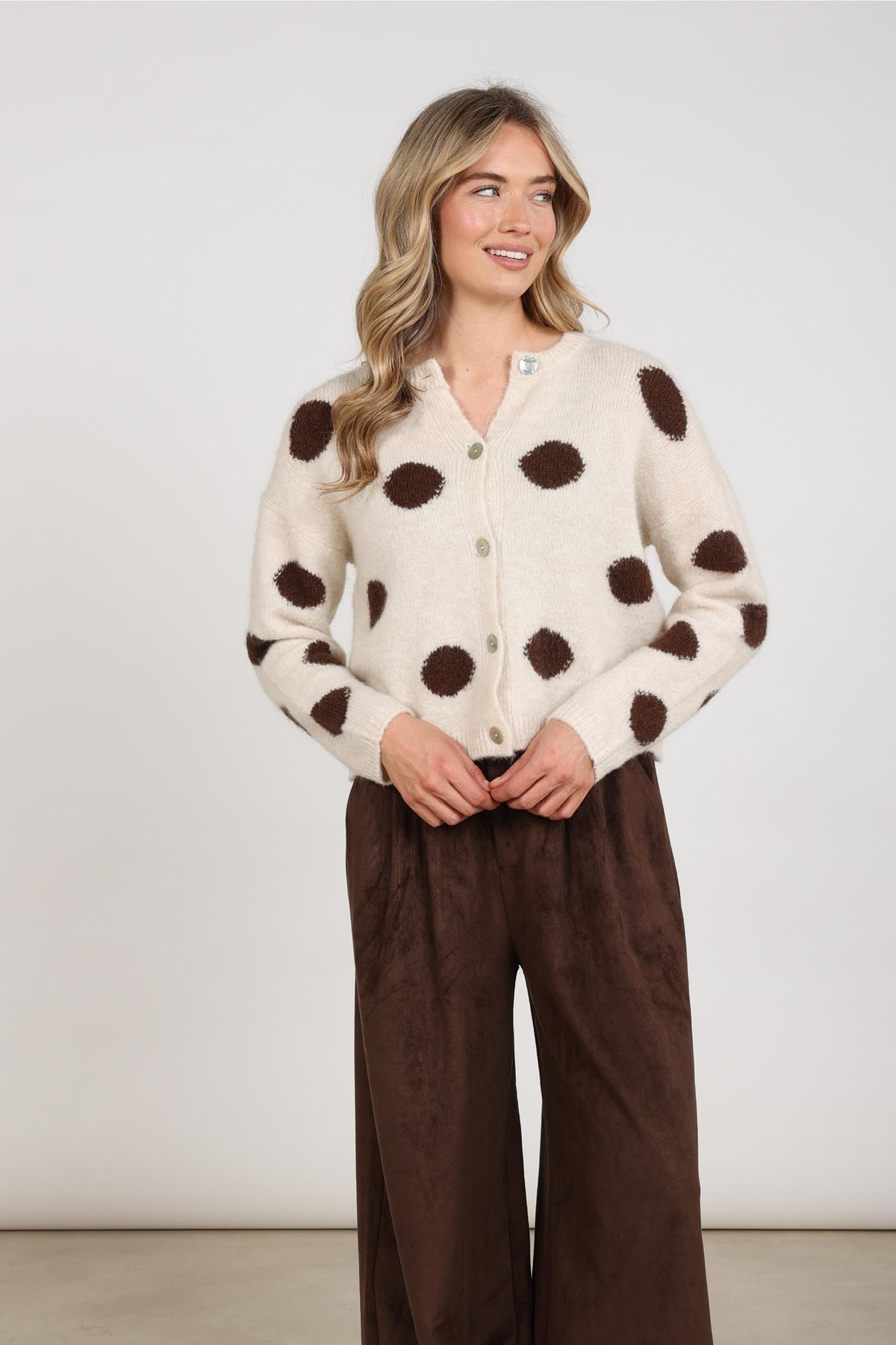 Laure Cardigan Dots | Offwhite/Chocolate