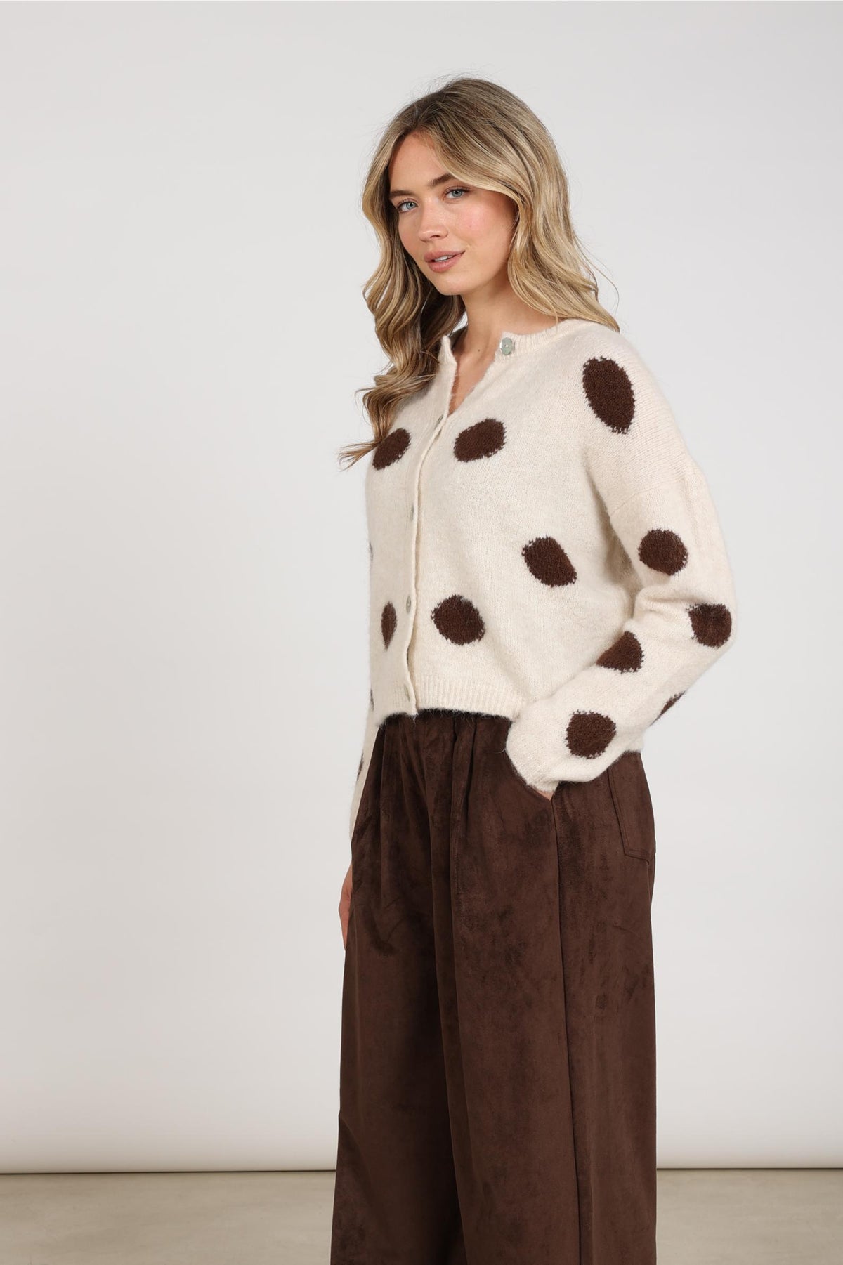 Laure Cardigan Dots | Offwhite/Chocolate