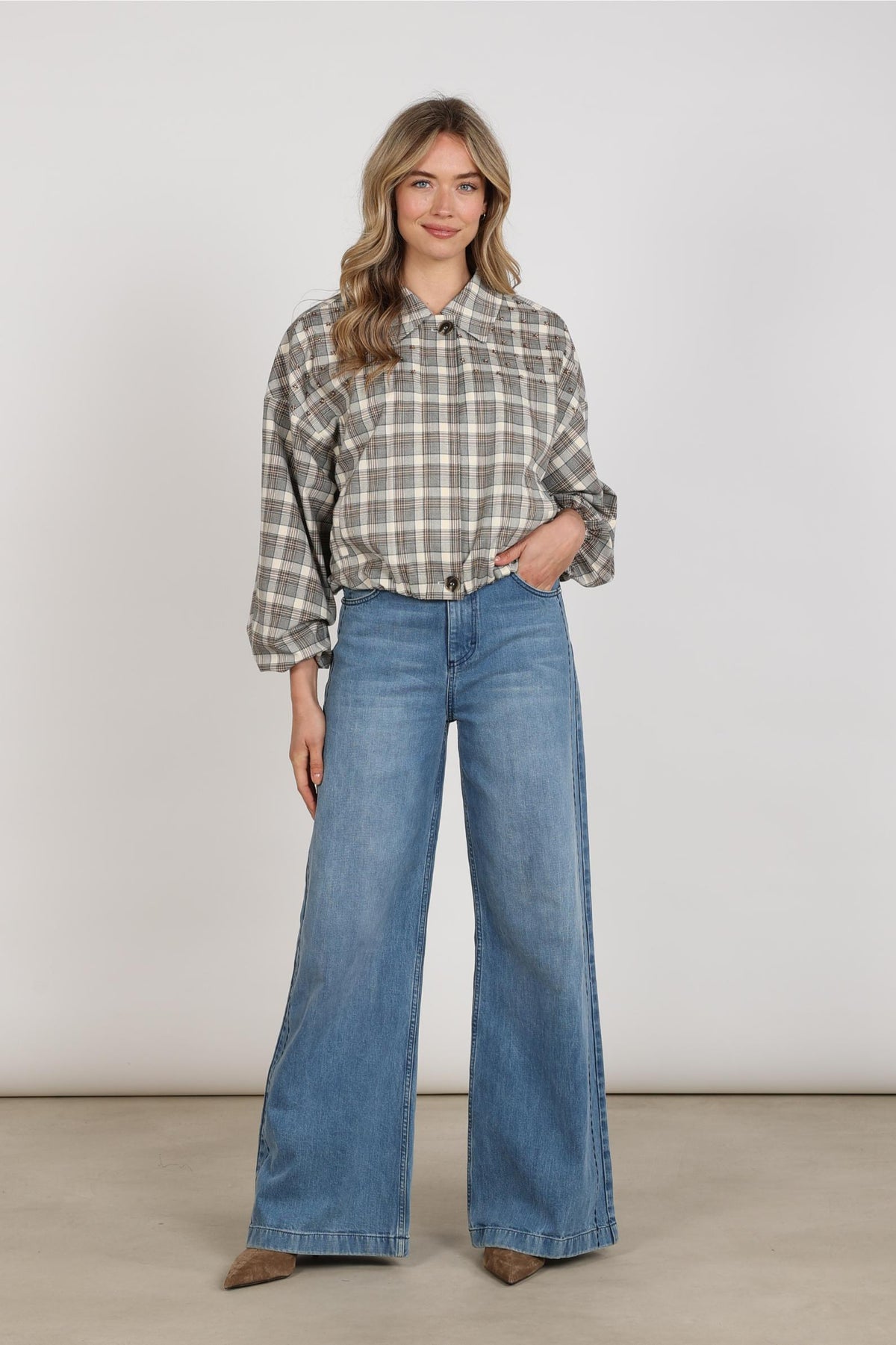 Stevi Pants Embroidery | Blue Denim