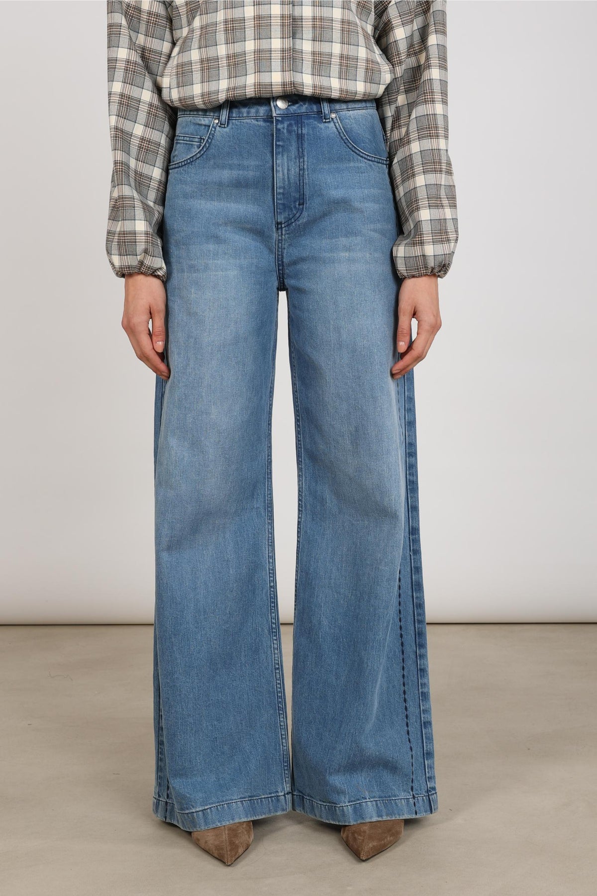 Stevi Pants Embroidery | Blue Denim