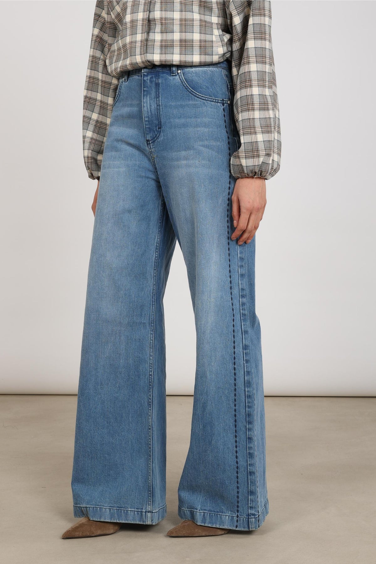 Stevi Pants Embroidery | Blue Denim