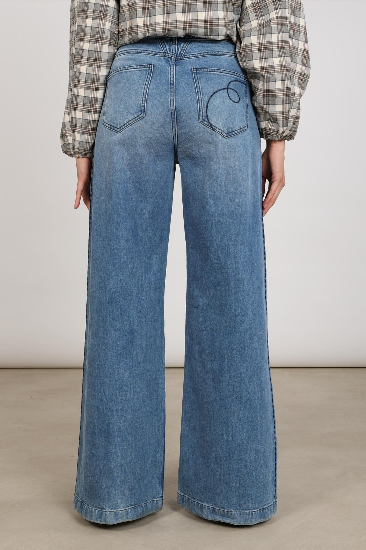 Stevi Pants Embroidery | Blue Denim