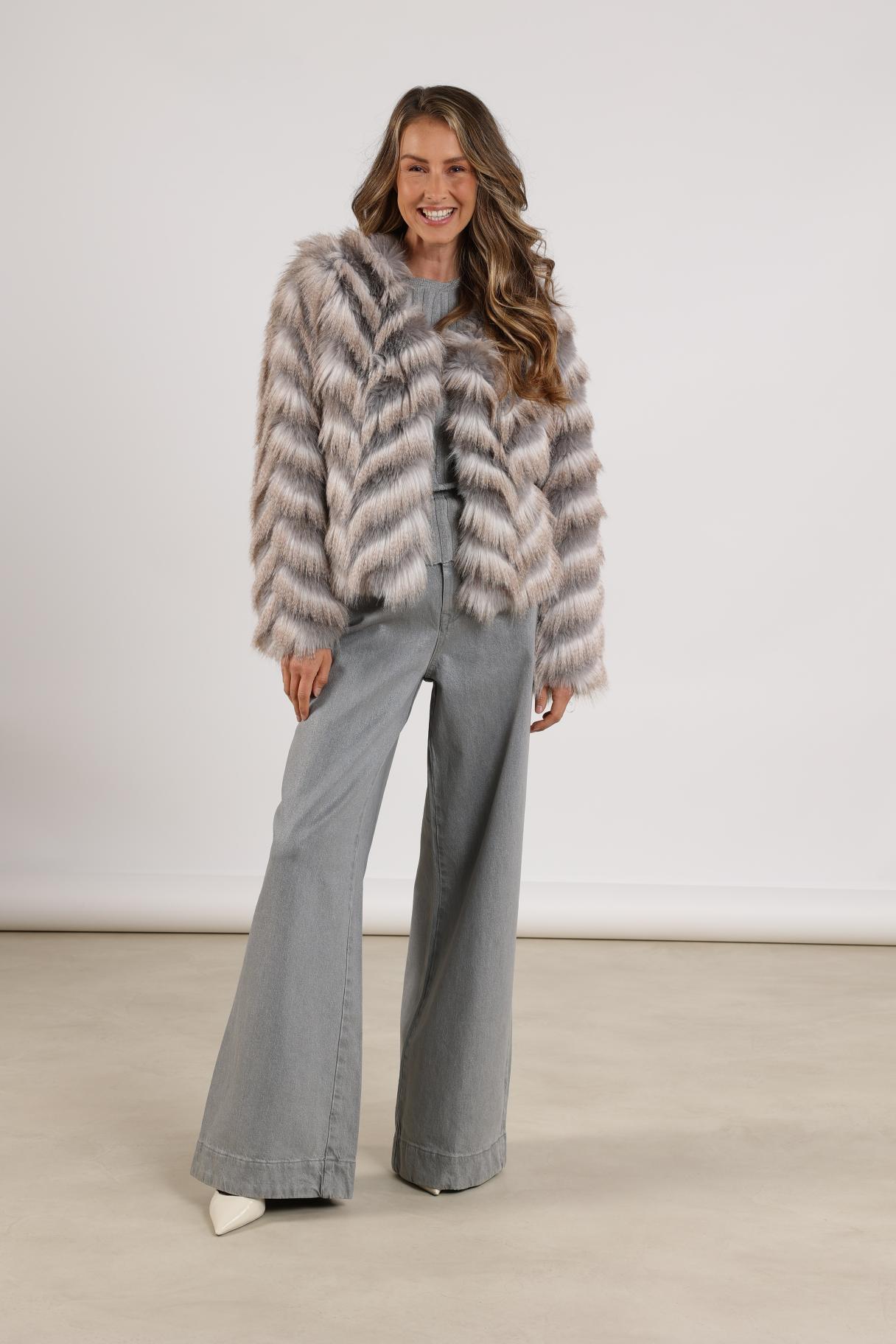 Lori Jacket Zigzag | Offwhite/grey