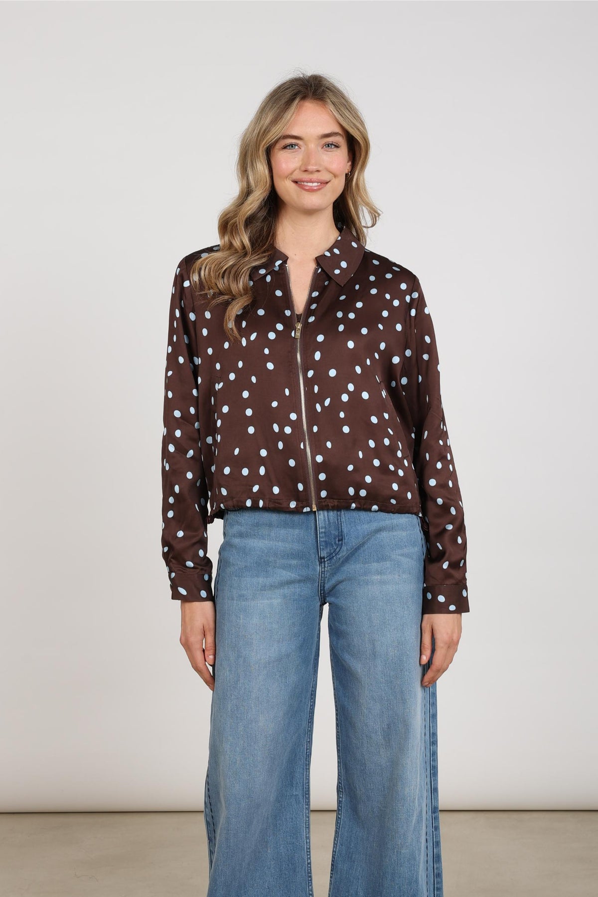 Doreen Bomber Dots | Chocolate/Sky