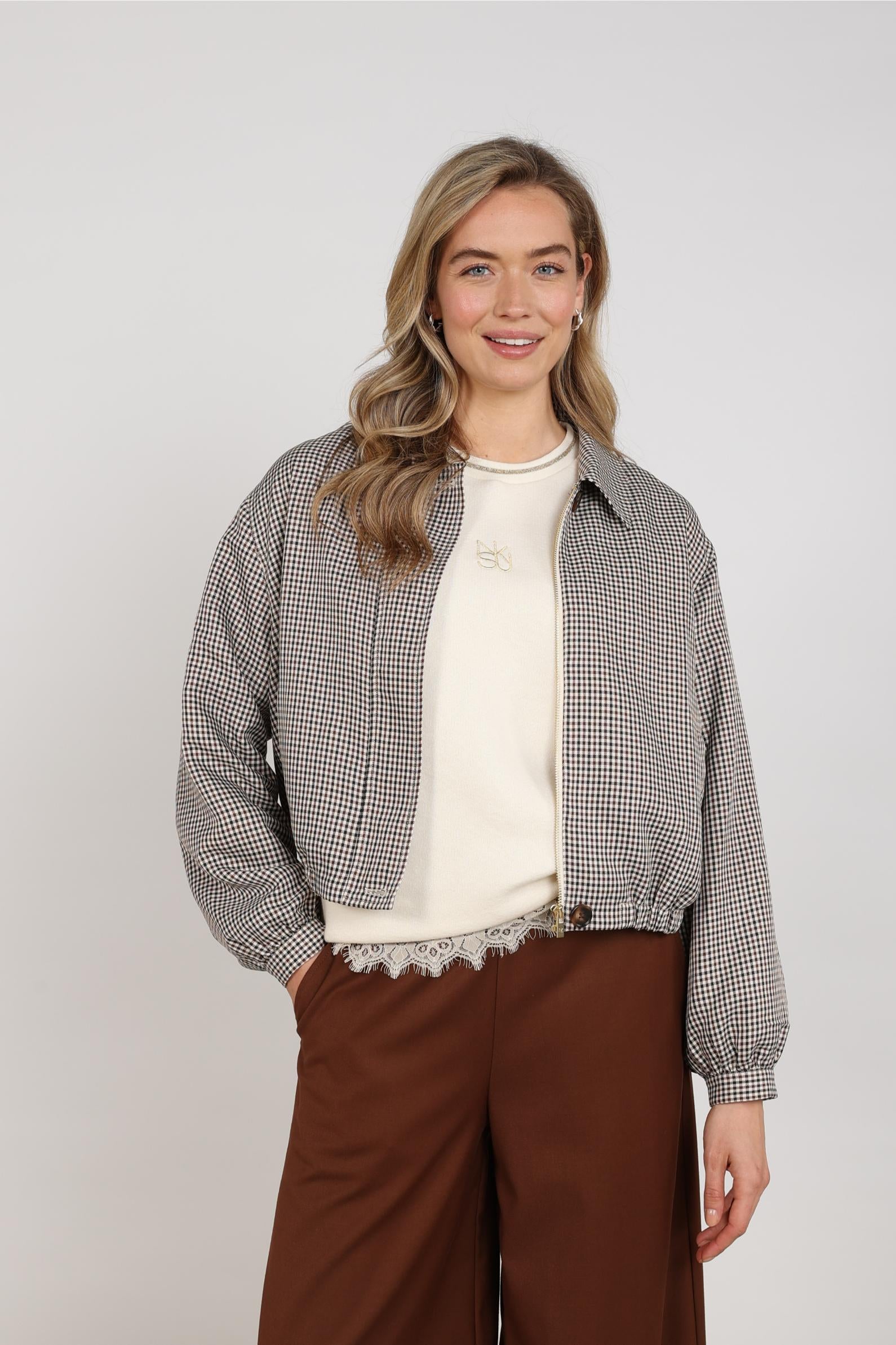 Dominique Jacket Check | Offwhite/Espresso
