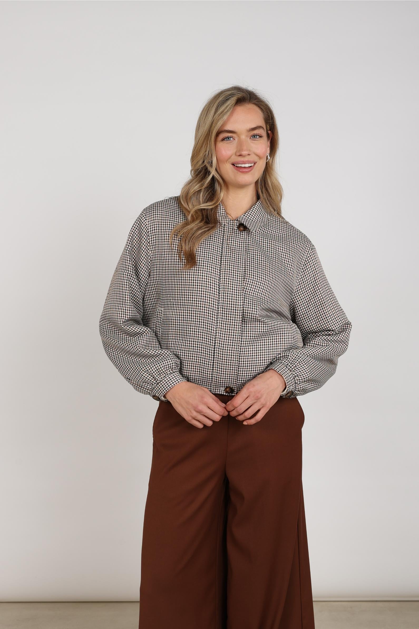 Dominique Jacket Check | Offwhite/Espresso