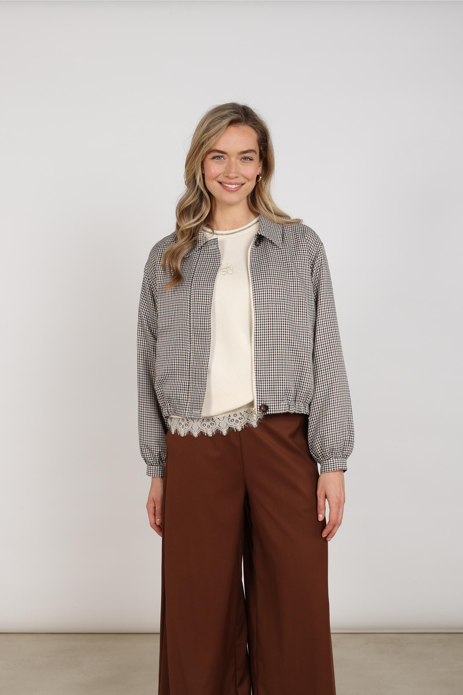 Dominique Jacket Check | Offwhite/Espresso
