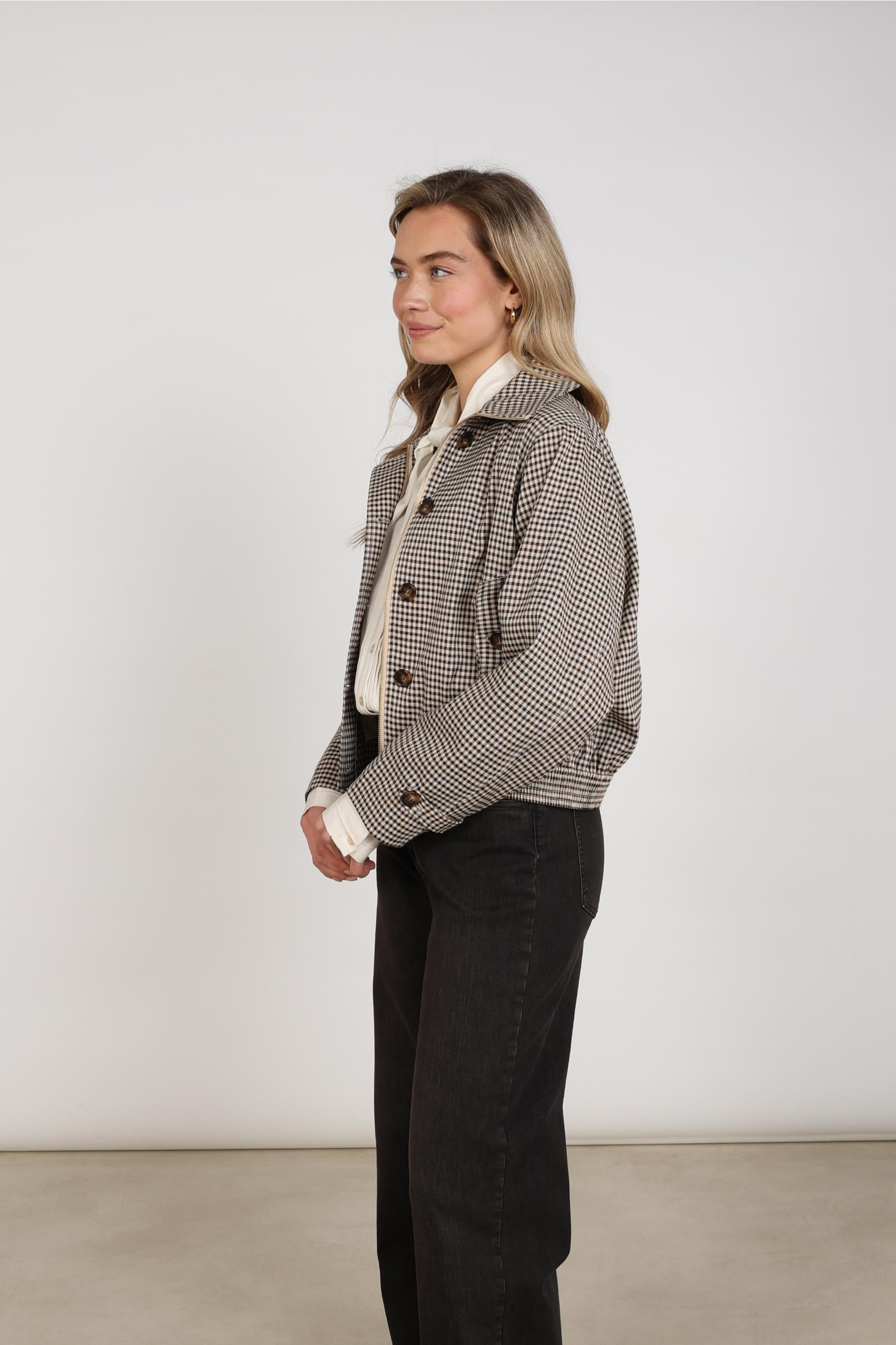 Dahlia Jacket Check | Sand/Chocolate