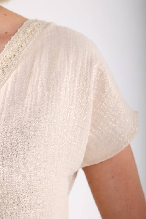 Sandra Top Vneck | Offwhite/Gold