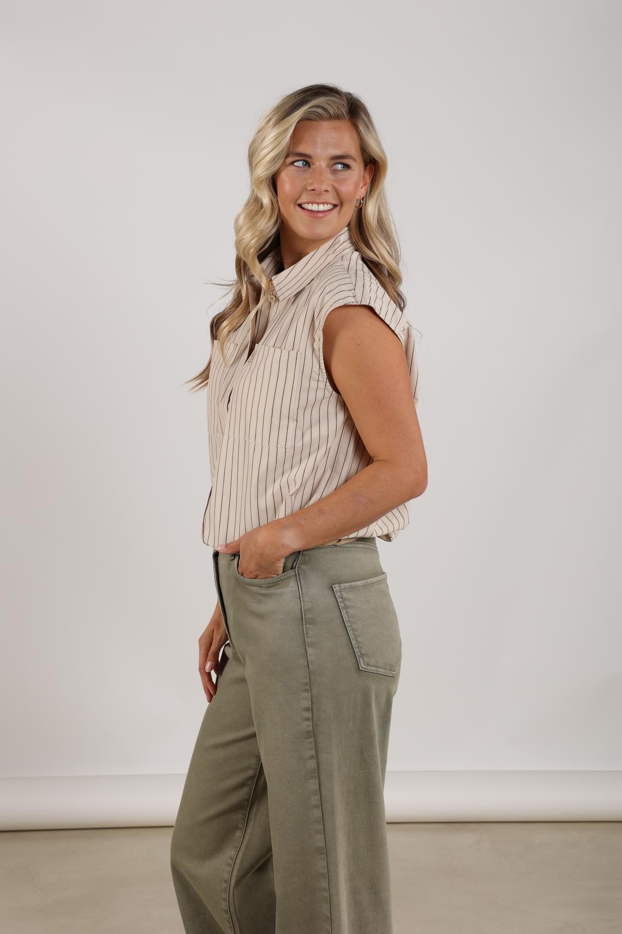 Abby Top Stripe | Sand