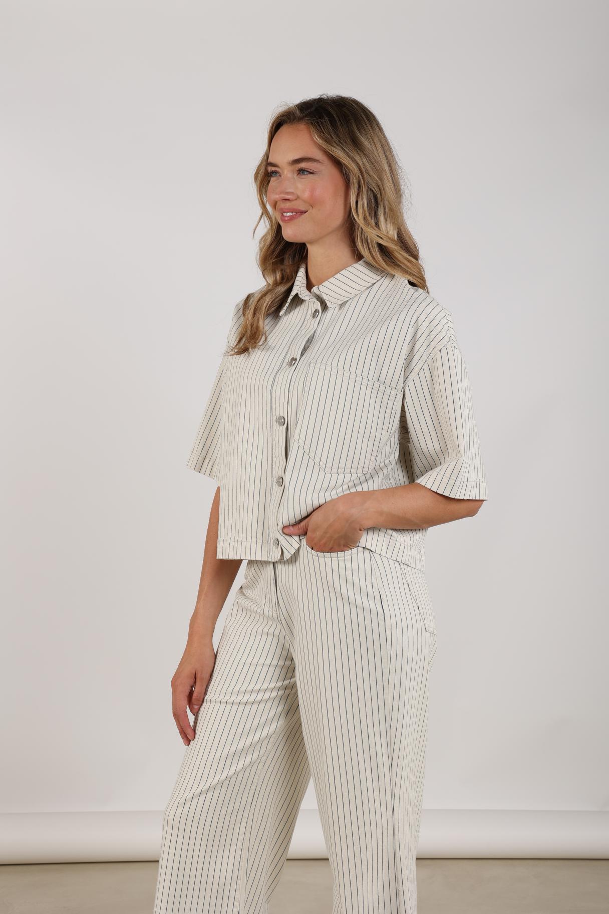 Tamar Blouse Stripe | Offwhite/Navy