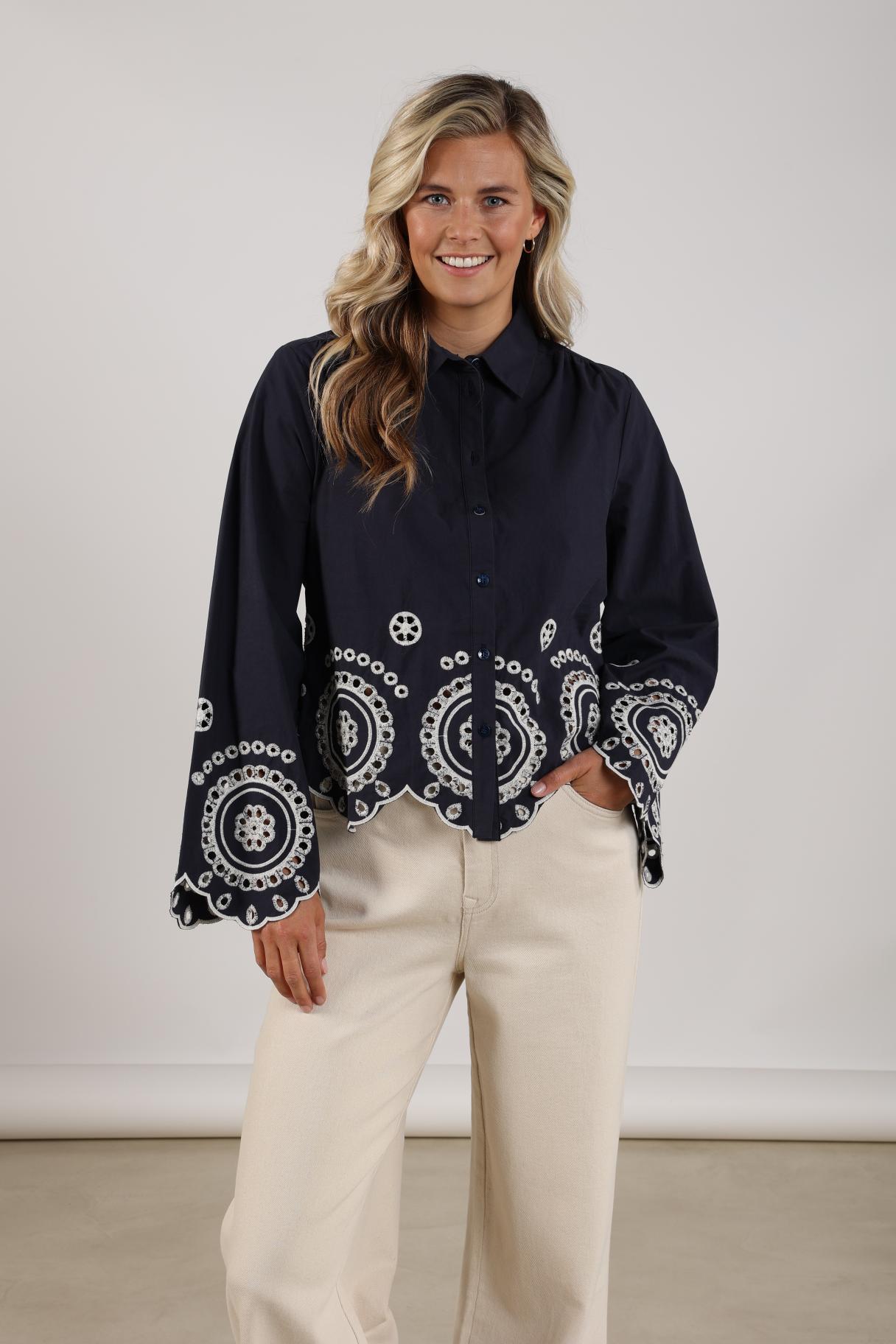 Anna Blouse Embroidery | Navy