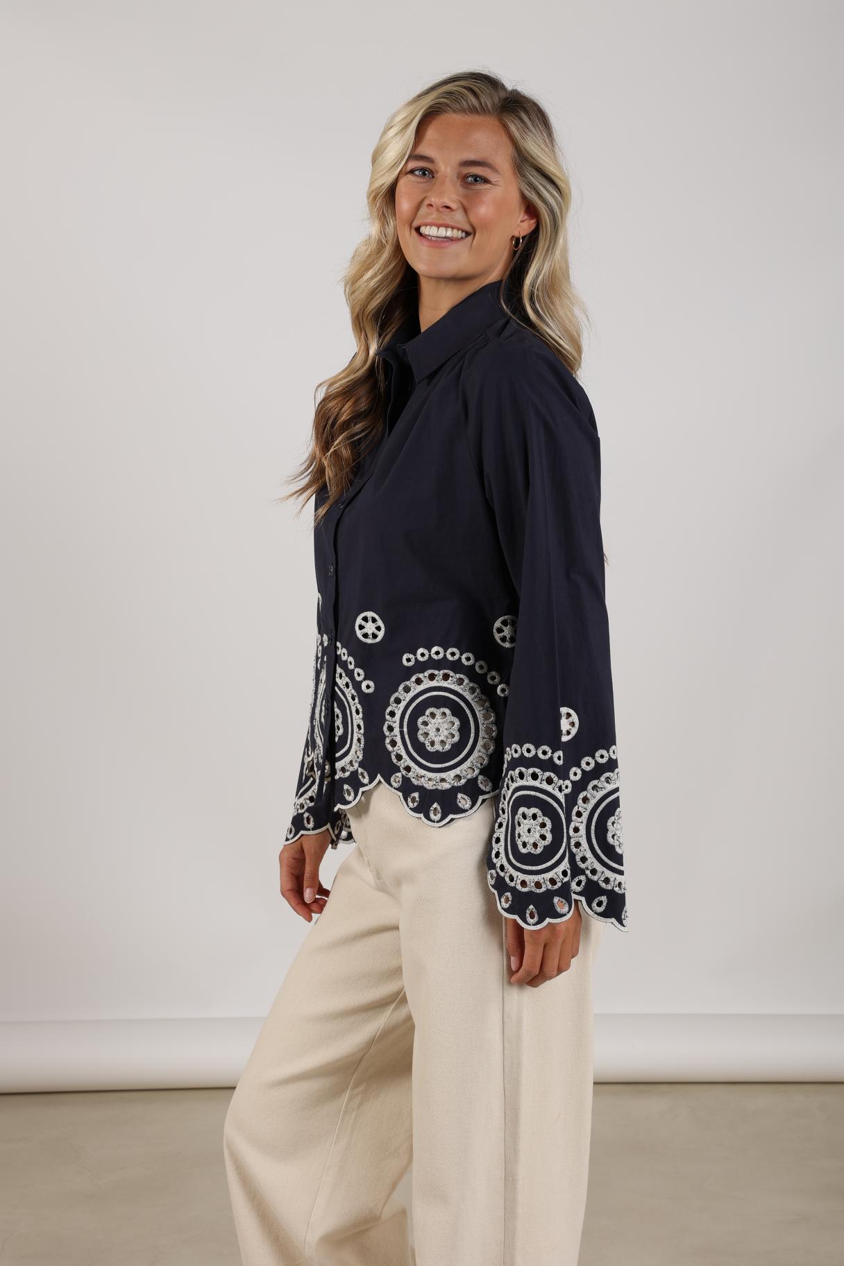 Anna Blouse Embroidery | Navy
