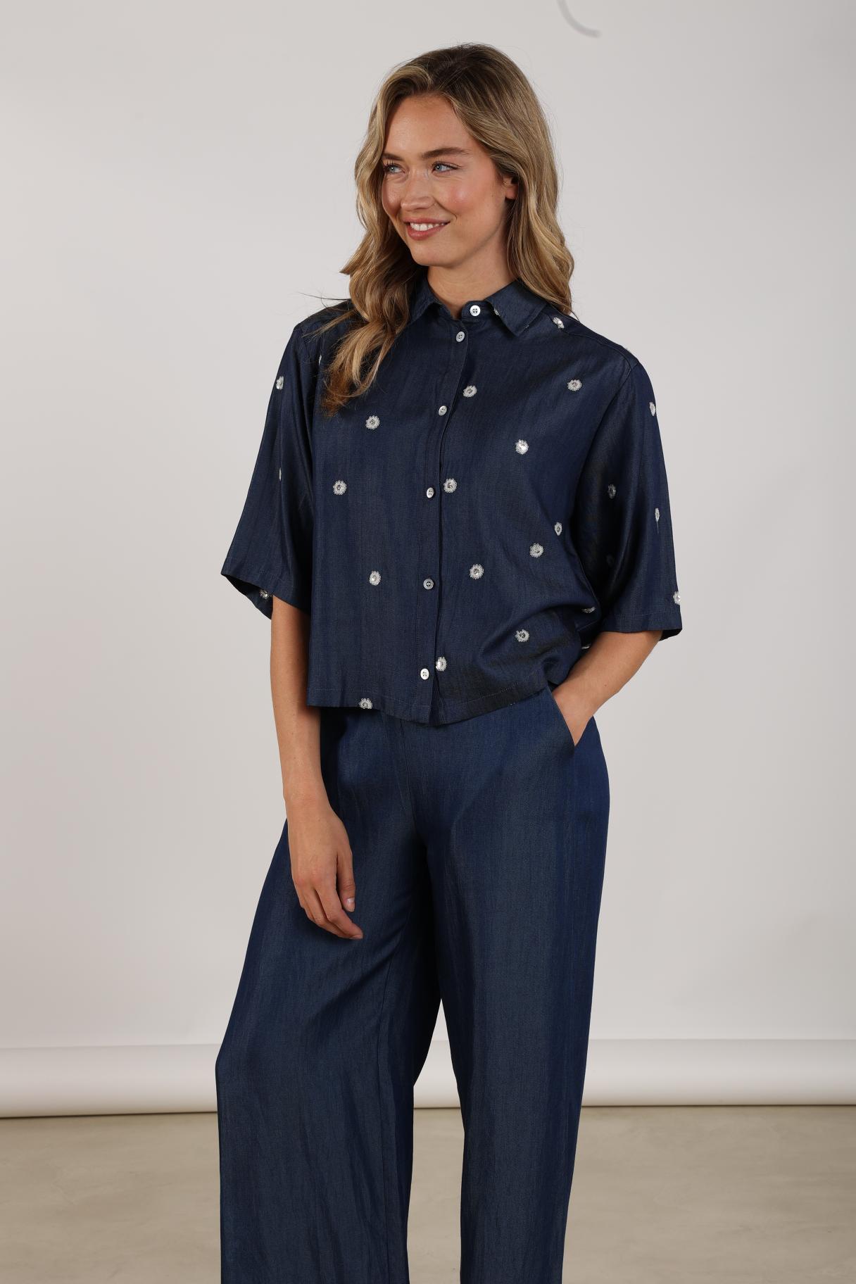 Isa Blouse Glossy | Navy