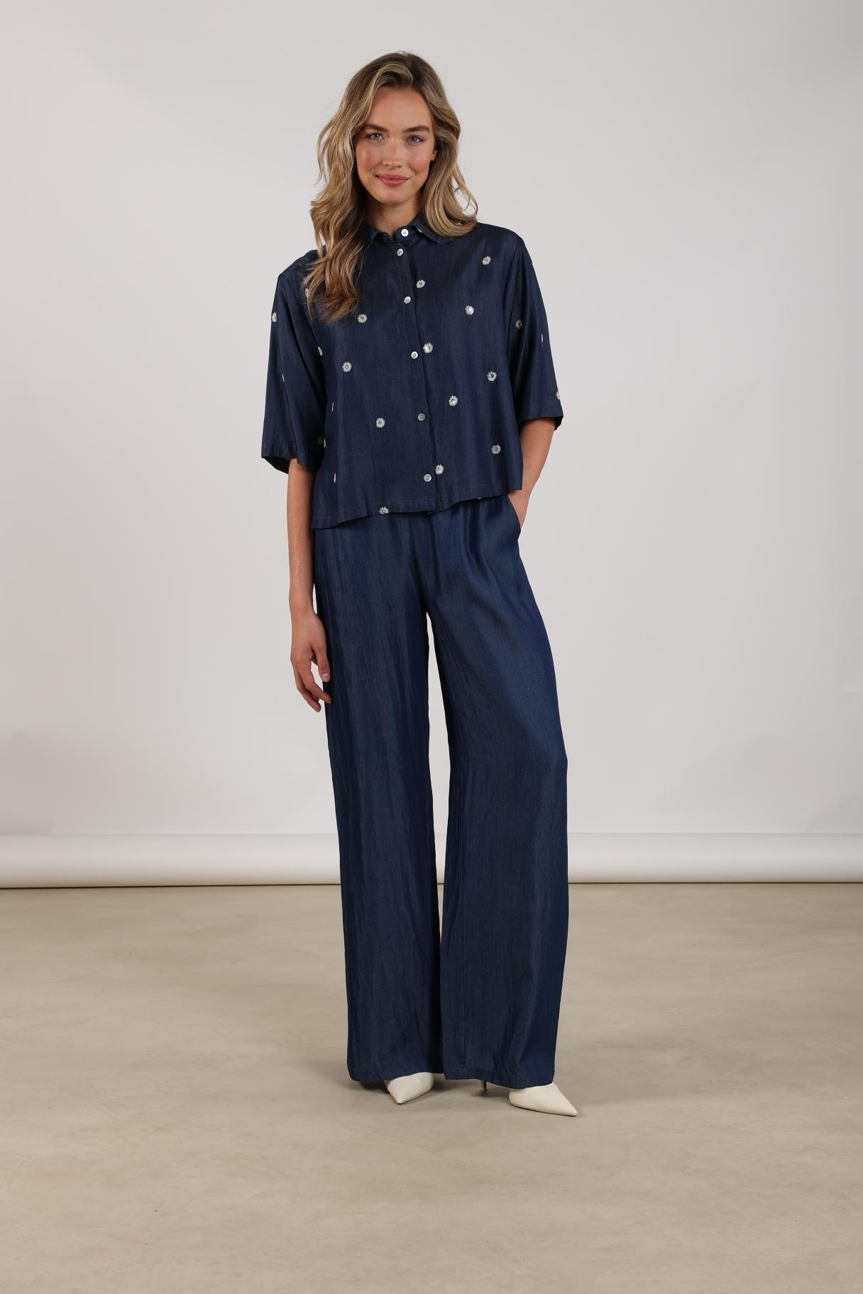 Isa Blouse Glossy | Navy