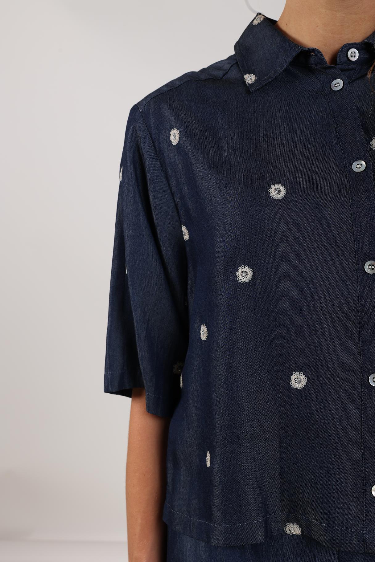 Isa Blouse Glossy | Navy