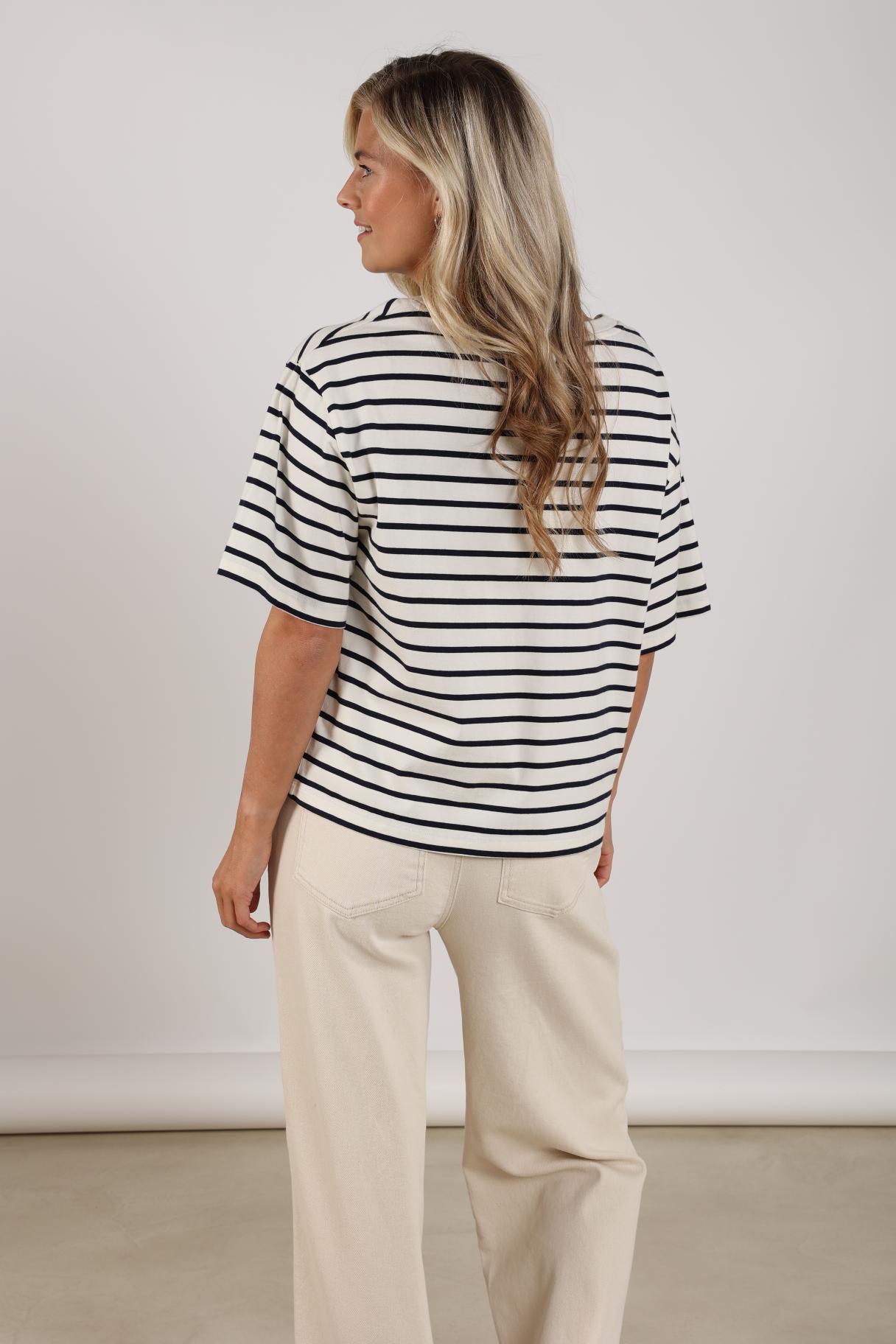 Saartje Shirt Stripe | Offwhite/Navy