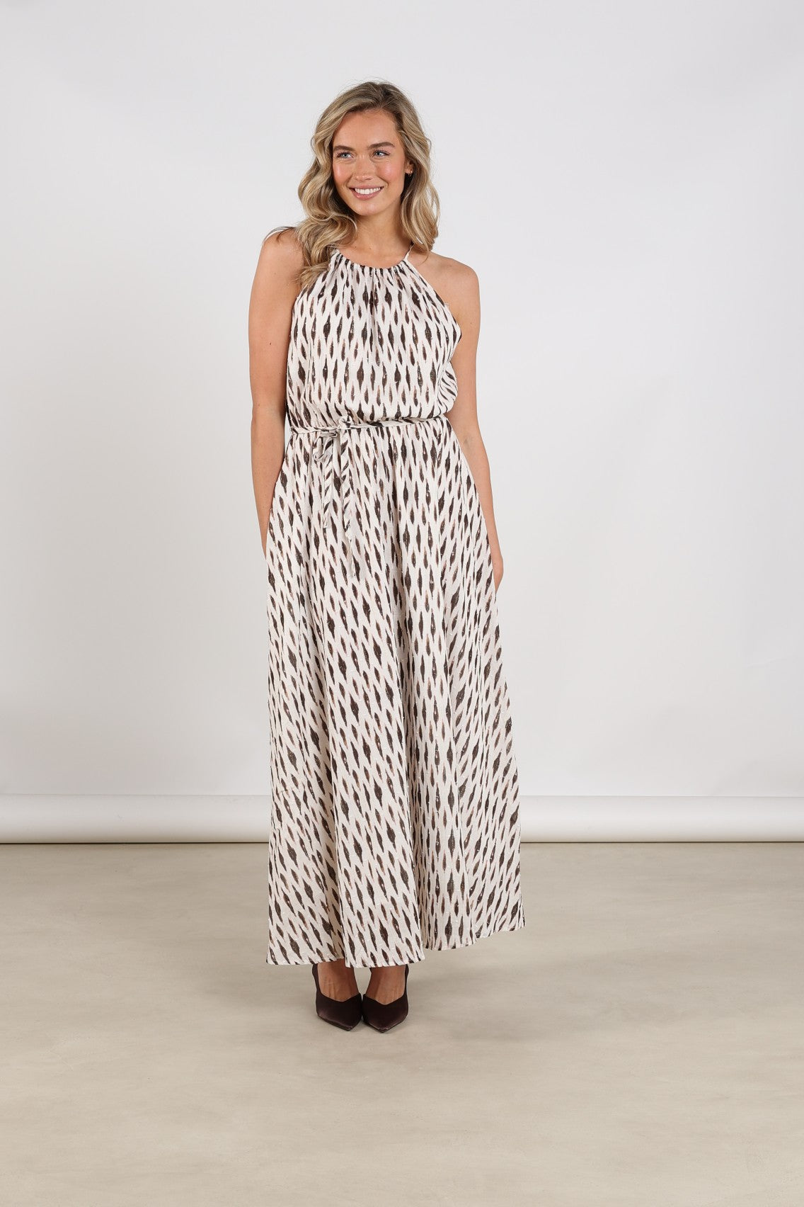 Monique Dress Print | Offwhite/Fango