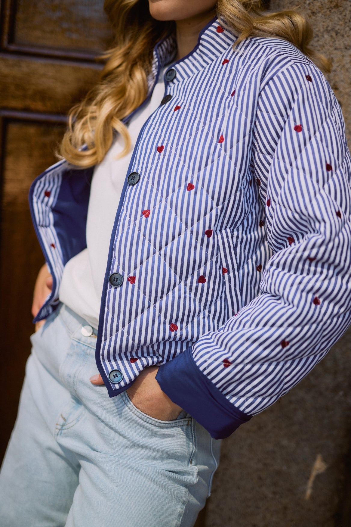 June Jacket Stripe | Offwhite/Navy