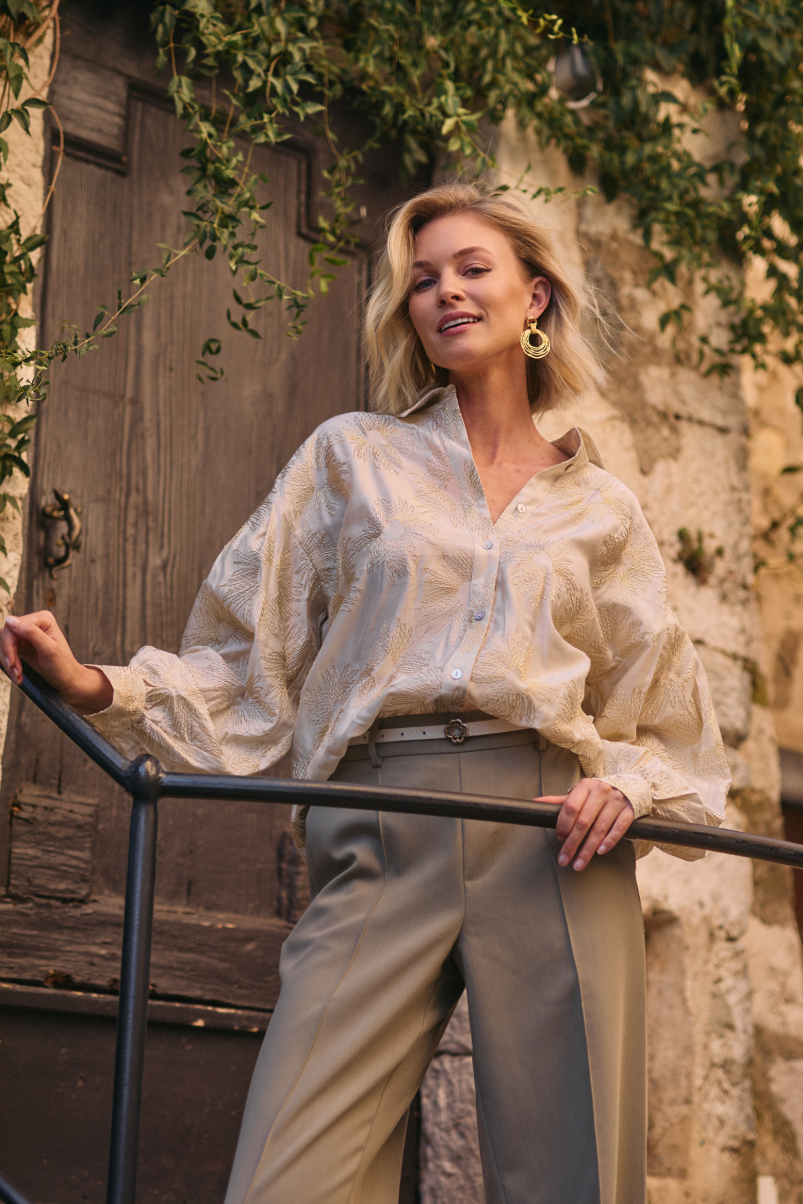 Nola Blouse Embroidery | Offwhite/Gold