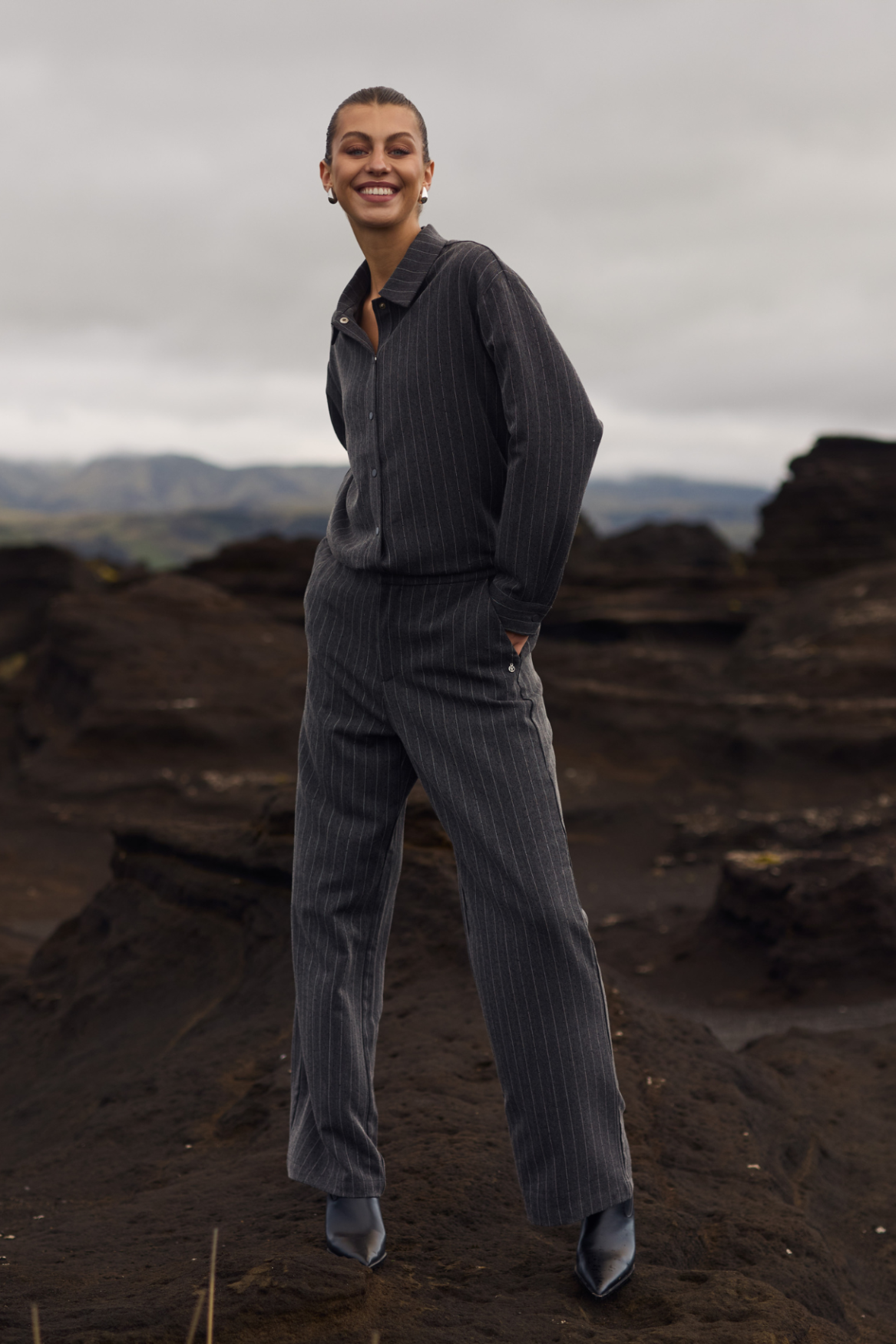 Fenna Pants Stripe Strass | Antracite