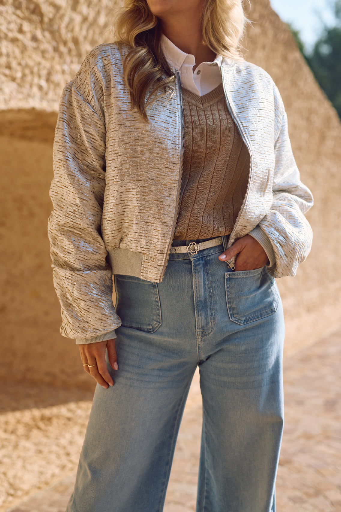 Babette Bomber | Silver/Camel