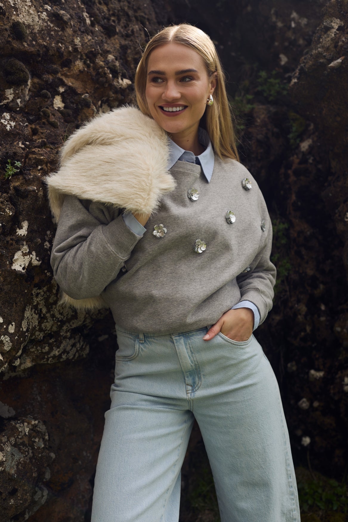 Beatriz Pullover Flower | Grey Melange