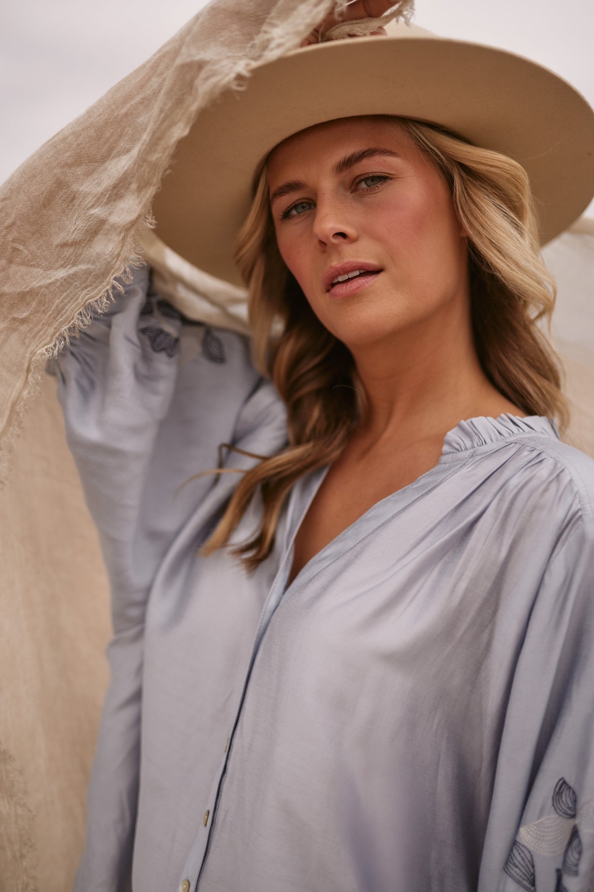 Tina Blouse Embroidery | Sky