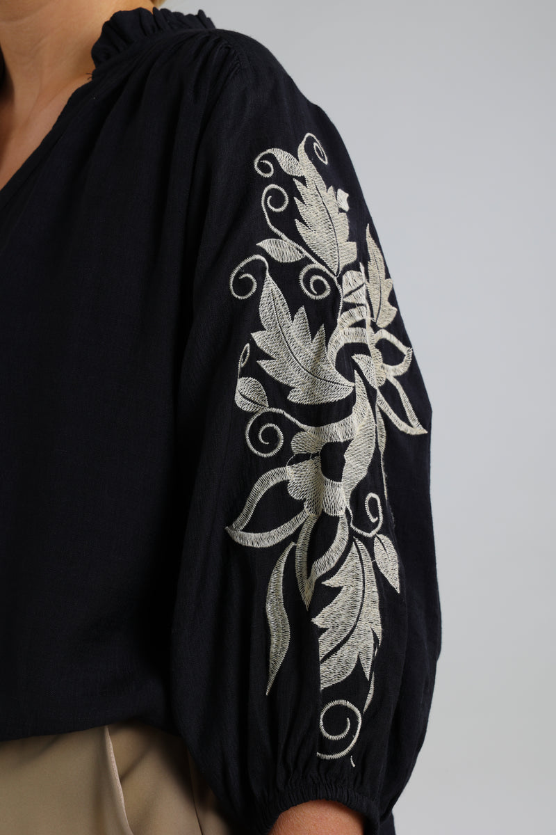 Tina Blouse Embroidery Black