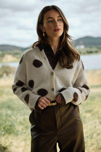 Laure Cardigan Dots | Offwhite/Chocolate