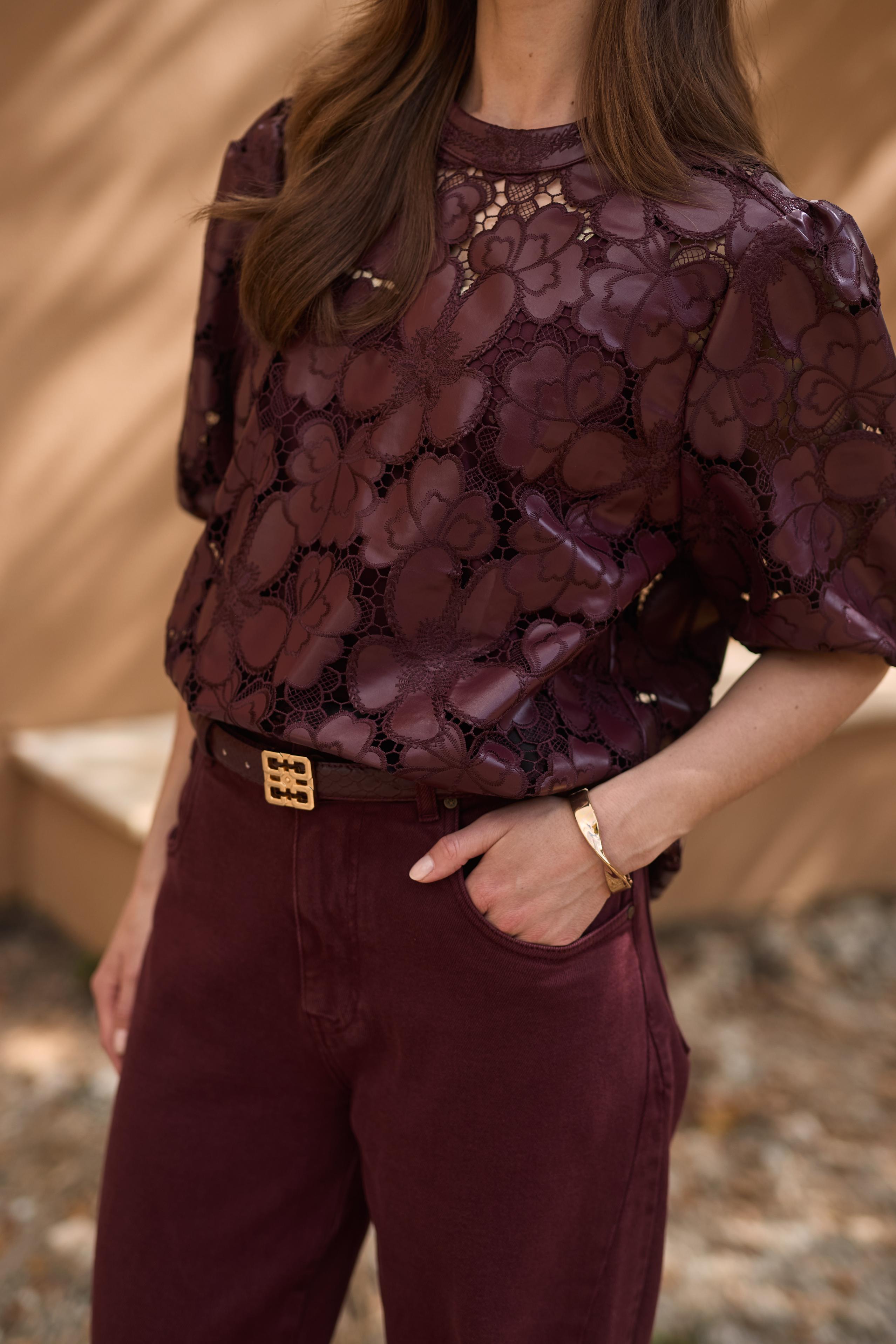 Nicole Top Flower PU | Cherry